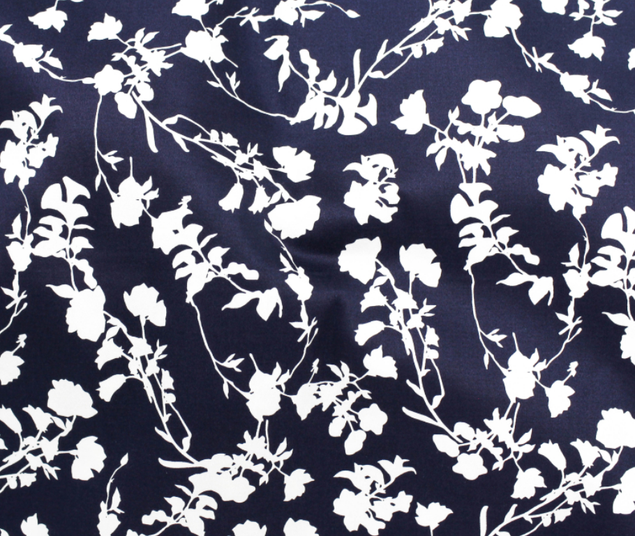 Satin de Coton Elasthanne Marine et Blanc