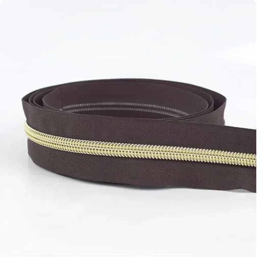 Fermeture Éclair au Mètre 5mm Nylon Marron Maille Or